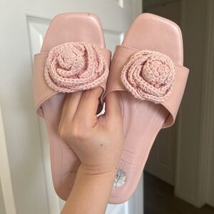 Ballet Pink Crochet Rose Sandals